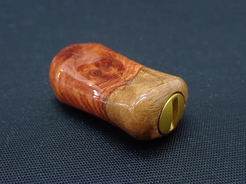 【わたらせ樹脂工房】 シマノ左巻き用I型ノブ 花梨瘤紅白 中古